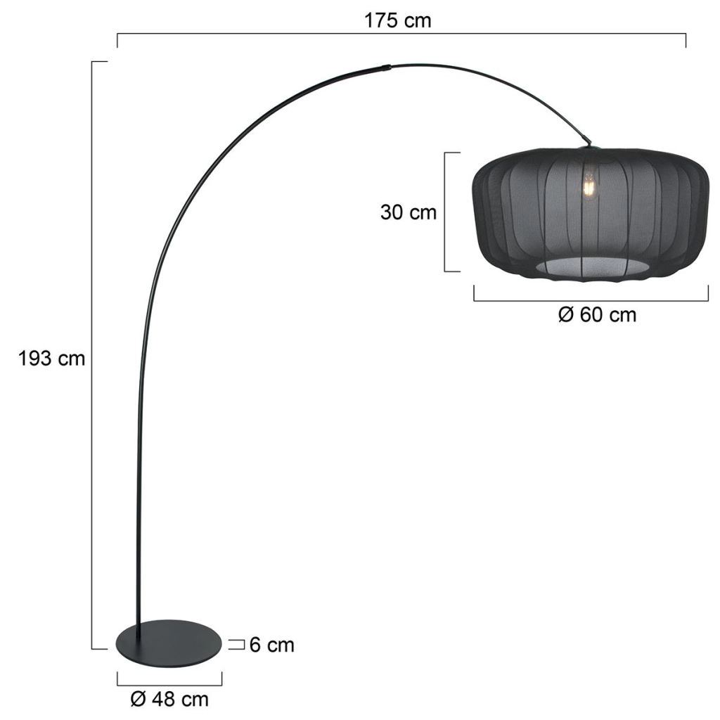 Zwarte booglamp Curve met zwarte kap Ø60cm Steinhauer 8712746183153