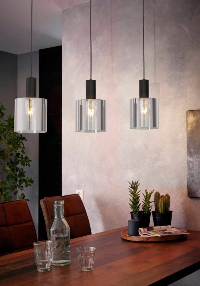 Smoke glazen hanglamp Gorosiba 3-lichts zwart met smoke glas Eglo 9002759987534