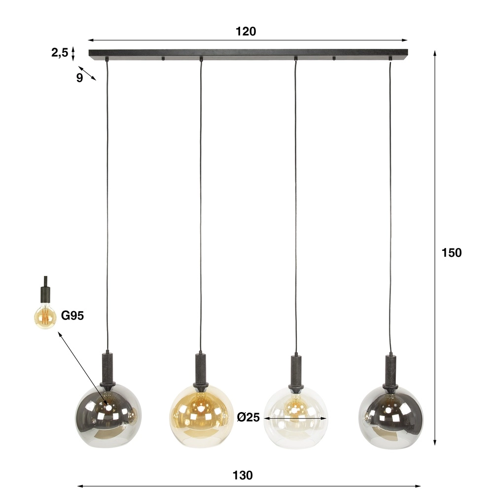 Glazen hanglamp Sfera 4x Ø 25cm - gekleurd glas Lyora 8716803512375