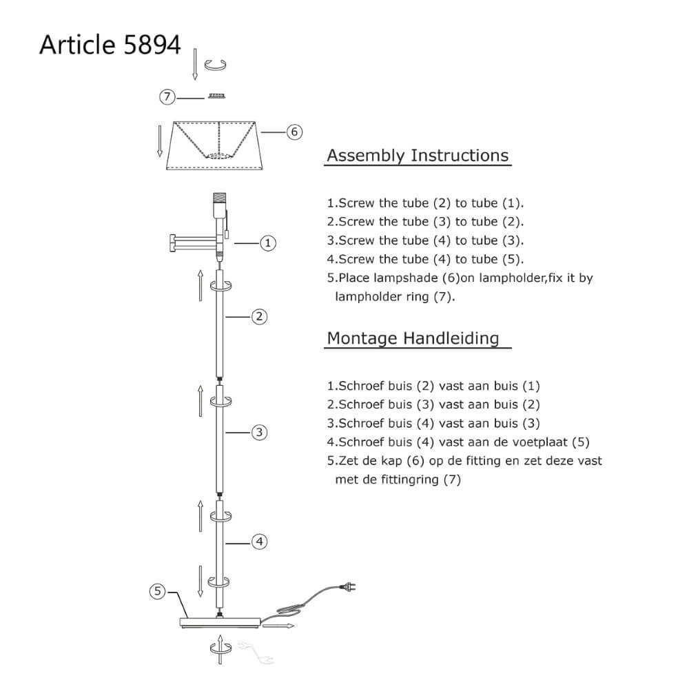 Vloerlamp Mexlite 154cm bronsbruin met witte kap Steinhauer 8712746048087