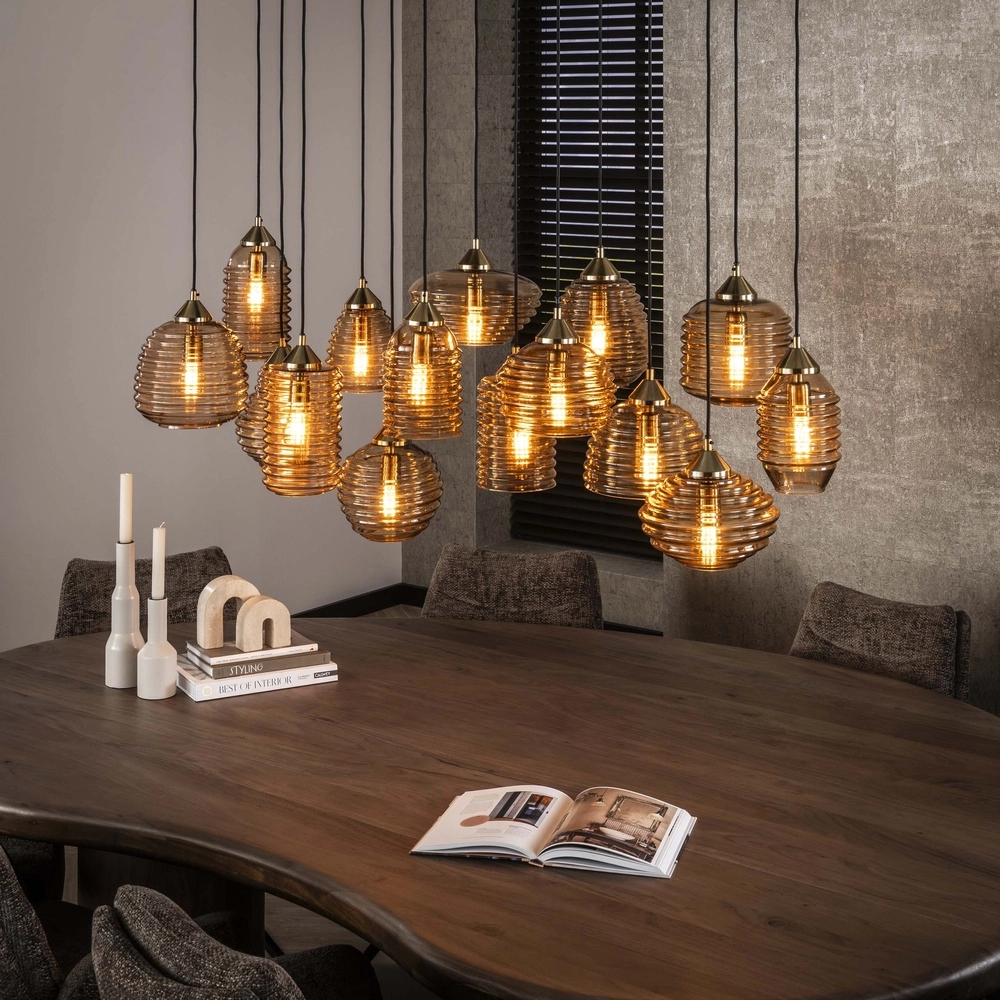 15-lichts hanglamp Rib geribbeld glas