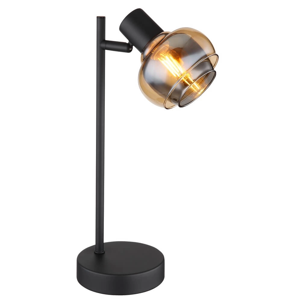 Zwarte tafellamp Tokki enkel amber smoke glas