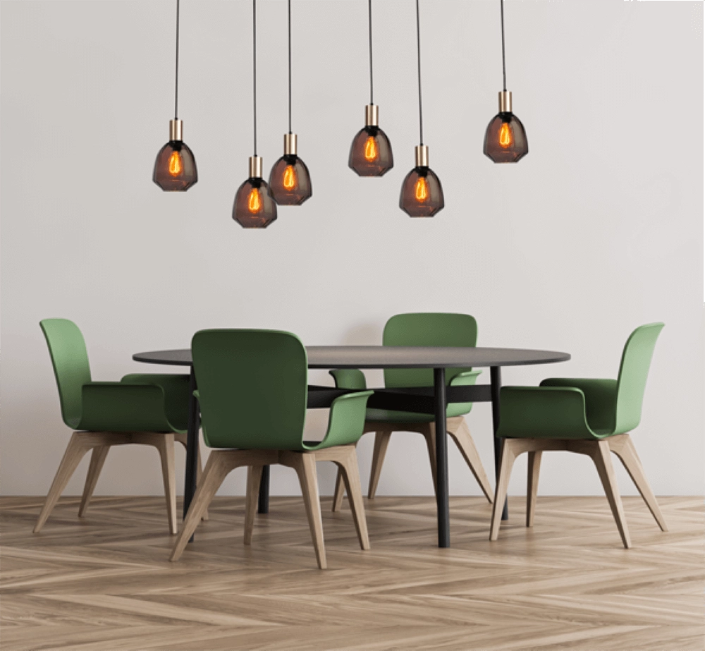 6-lichts hanglamp - goud - Porto met Nicolette red glazen Masterlight 8718121270623
