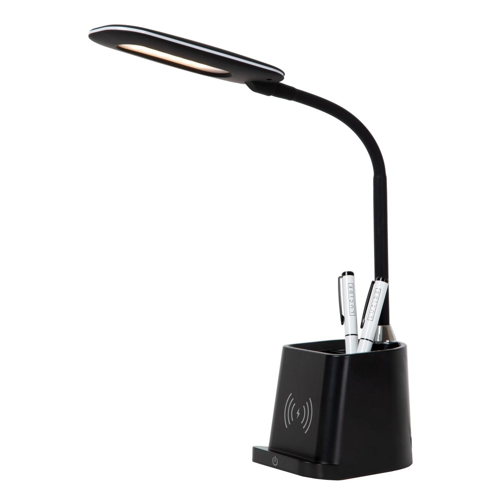 Bureaulamp Penny met draadloos oplaadpaneel zwart Lucide 5411212185914