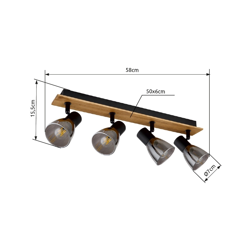 Plafondlamp Claude 4-lichts zwart met hout Globo 9007371434213