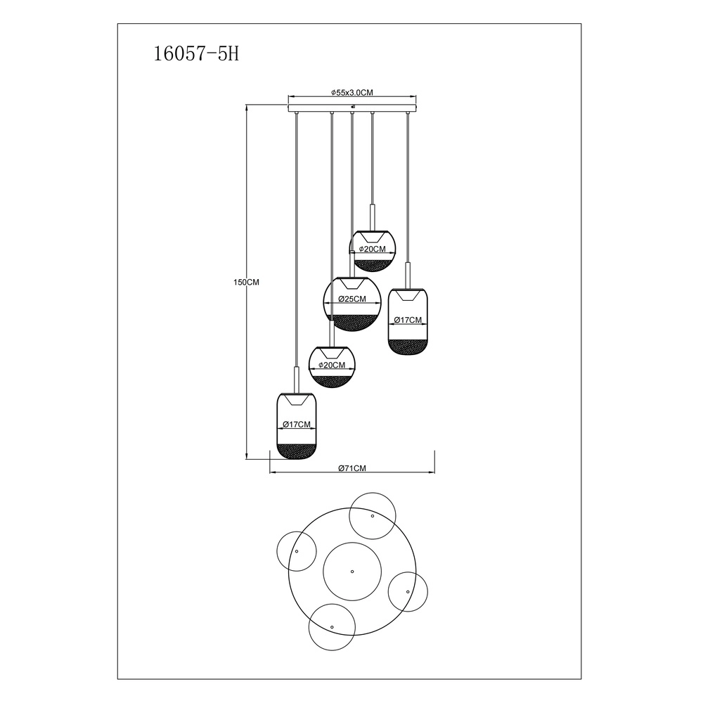 Design hanglamp Severin 5-lichts zwart met amber glas Globo 9007371537945