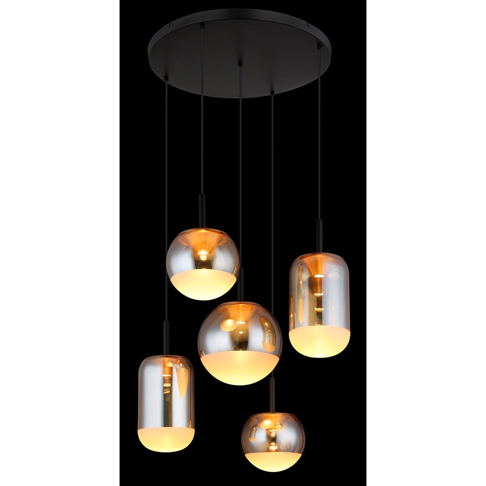Design hanglamp Severin 5-lichts zwart met amber glas Globo 9007371537945
