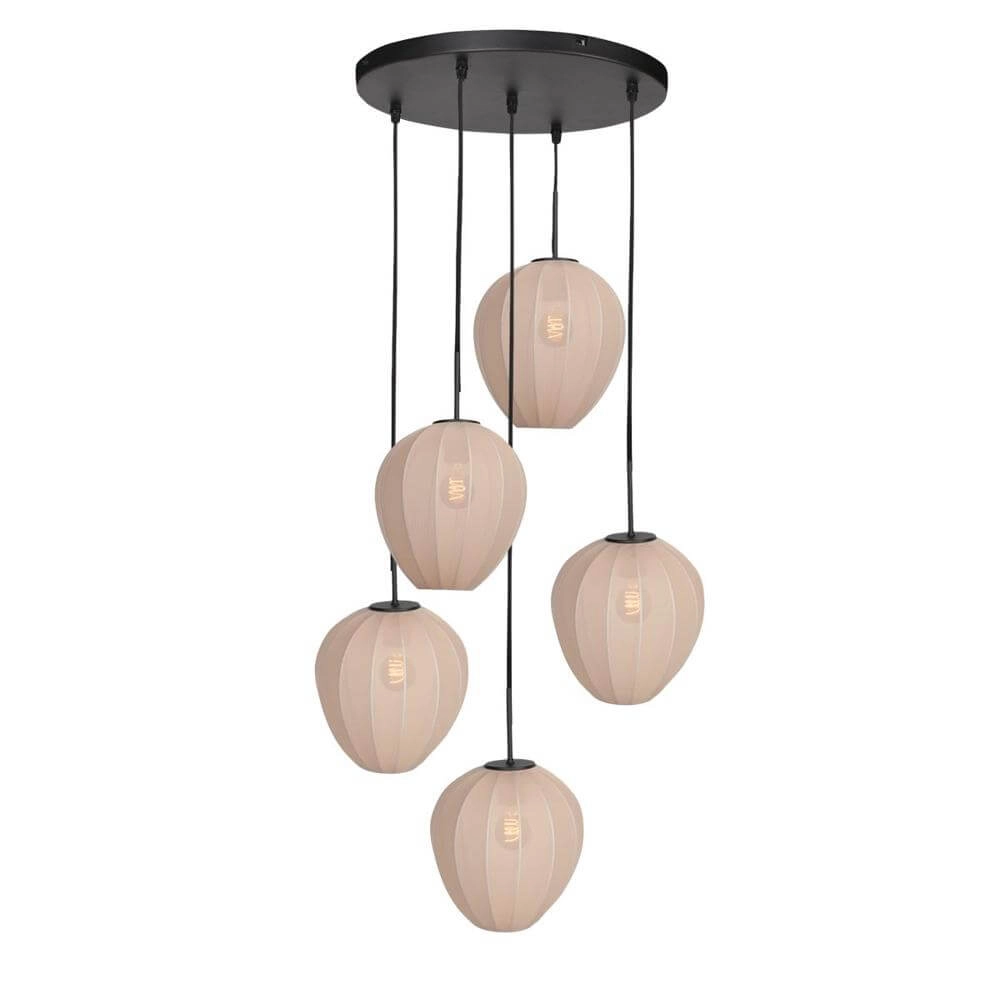 5-lichts hanglamp HaloSwap rond zwart en crème kappen Steinhauer 8712746179644
