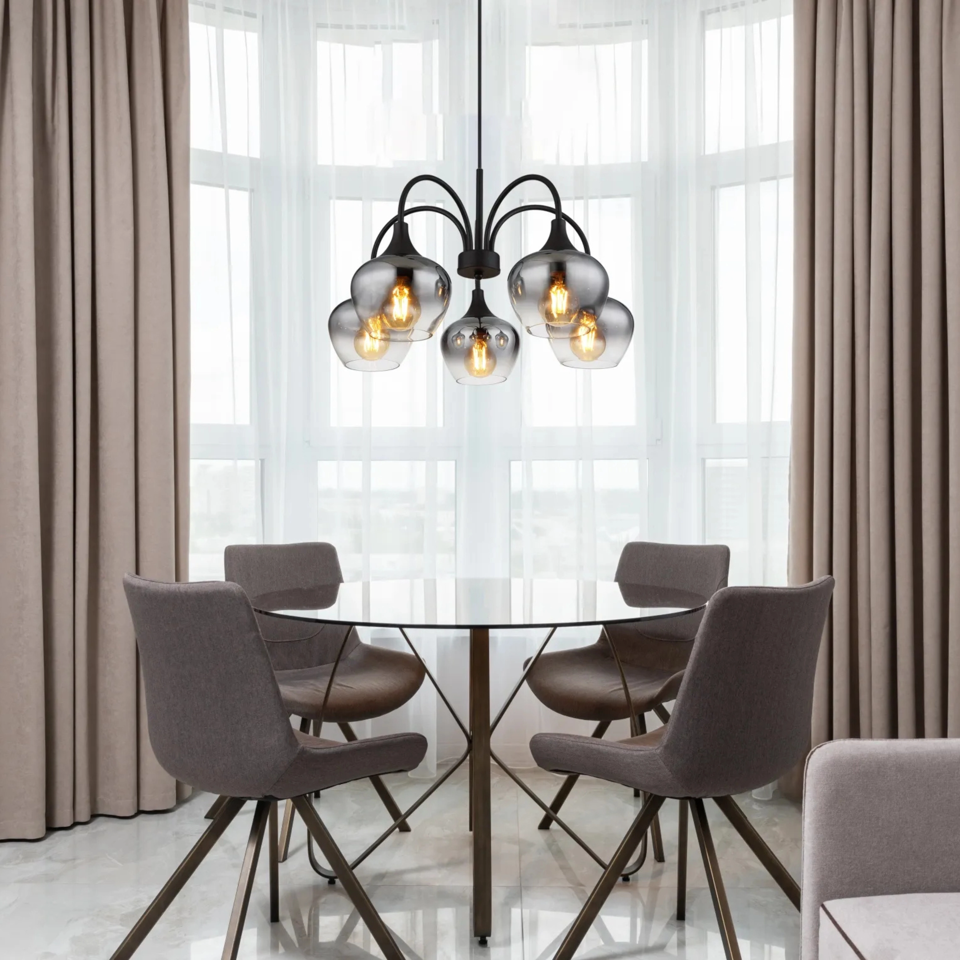 5-lichts hanglamp Maxy zwart met smoke glas Globo 9007371474189