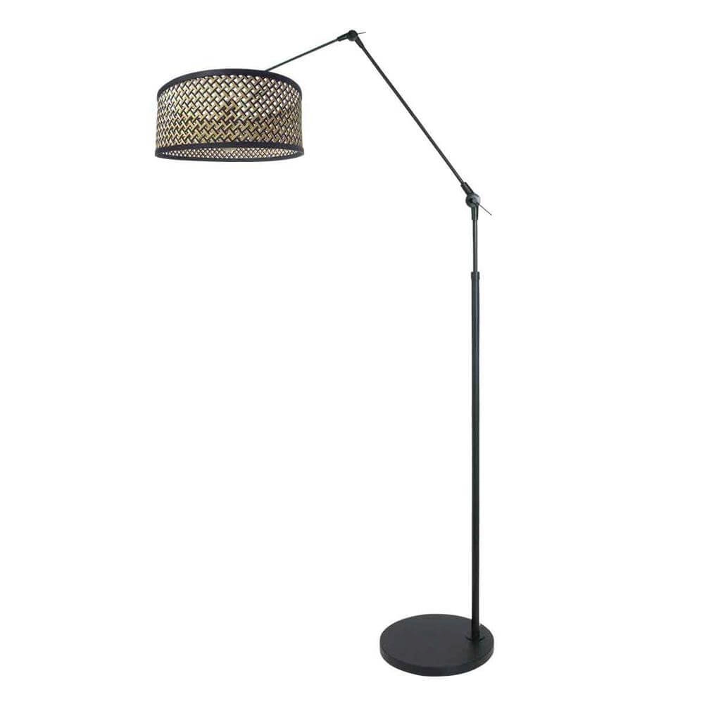 Vloerlamp instelbaar Prestige Chic zwart met bamboe kap Steinhauer 8712746172911