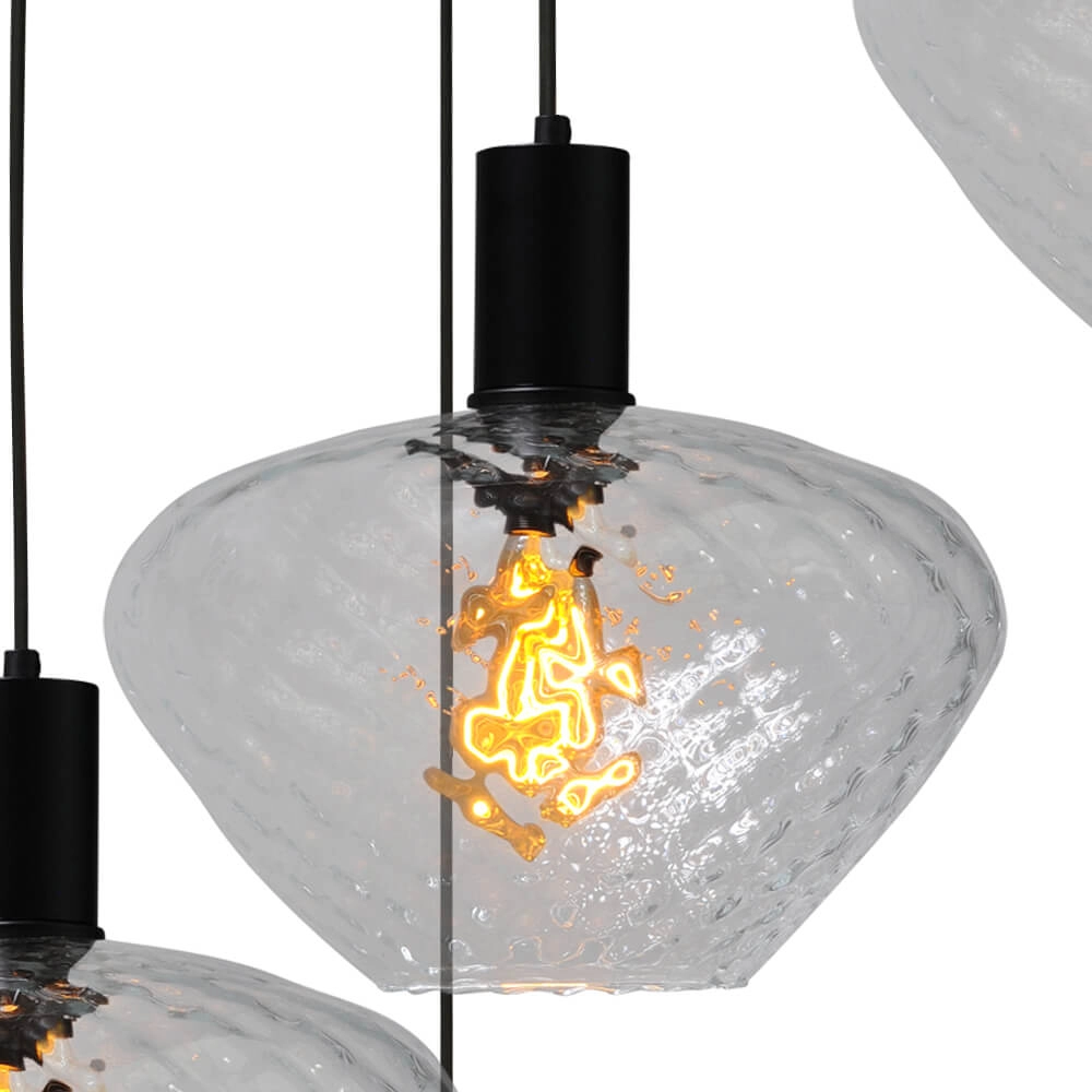 5-lichts vide hanglamp - zwart - Porto met Blossom clear glazen Masterlight 8718121271071