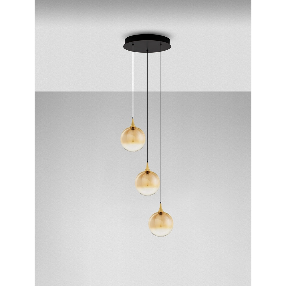 Pendant lamp Orenda 3-light amber glass Lyora 5212017477637