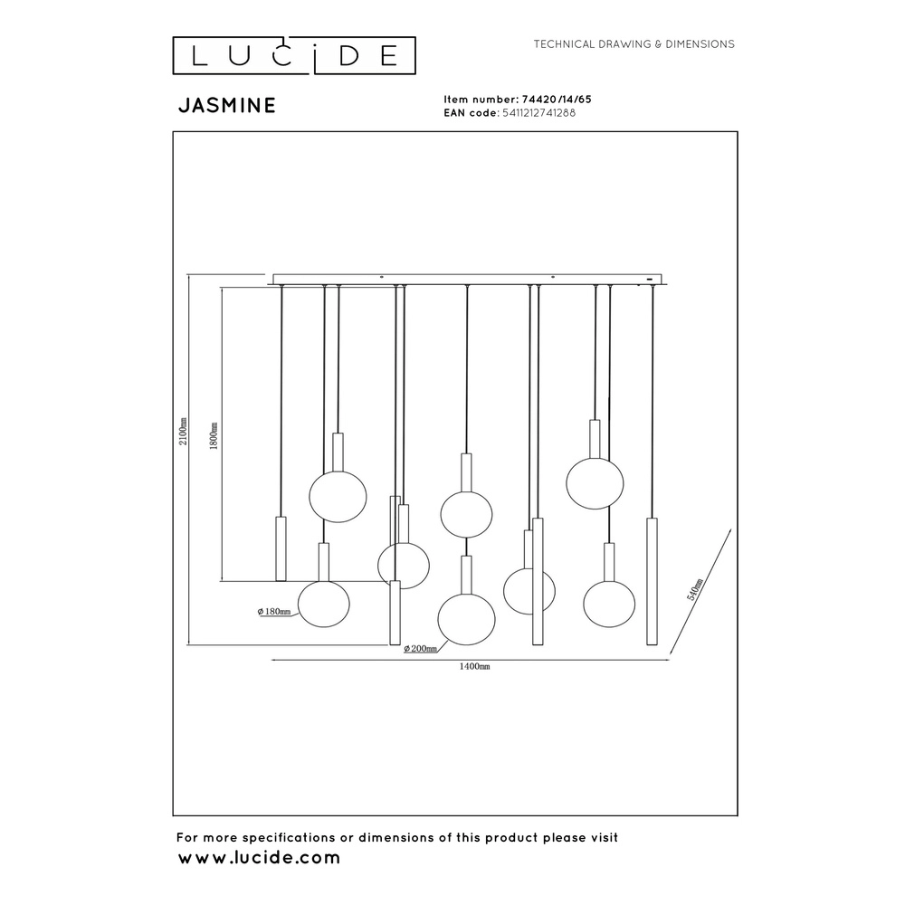 Design vide hanglamp Jasmine koper 14-lichts Premium by Lucide 5411212741288
