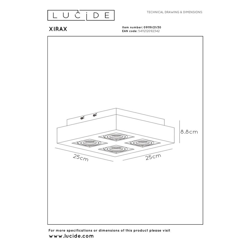 Plafondspot Xirax 4 x 5W zwart Lucide 5411212092342