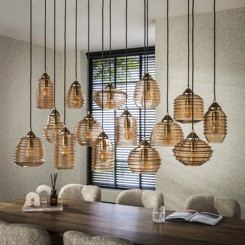15-lichts hanglamp Rib geribbeld glas Lyora 8716803511132