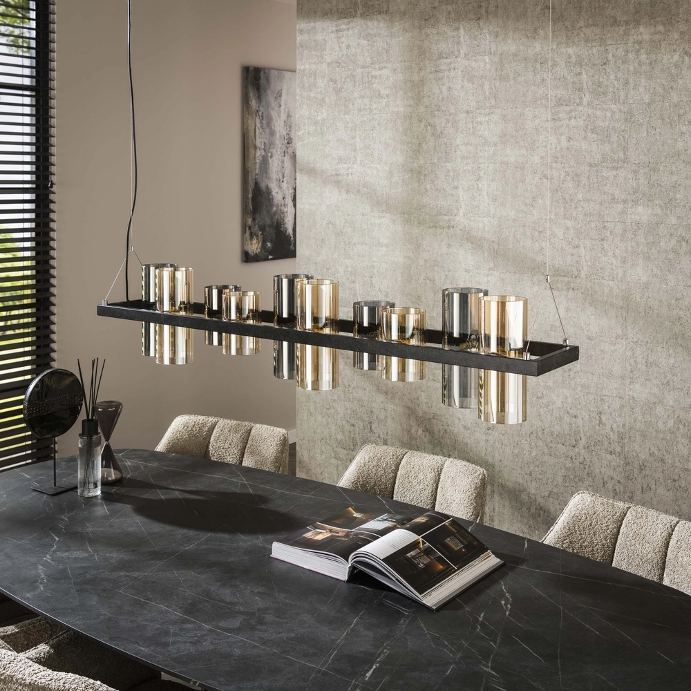 Hanglamp Cylinder 130cm - smoke en amber glas Lyora 8716803512443