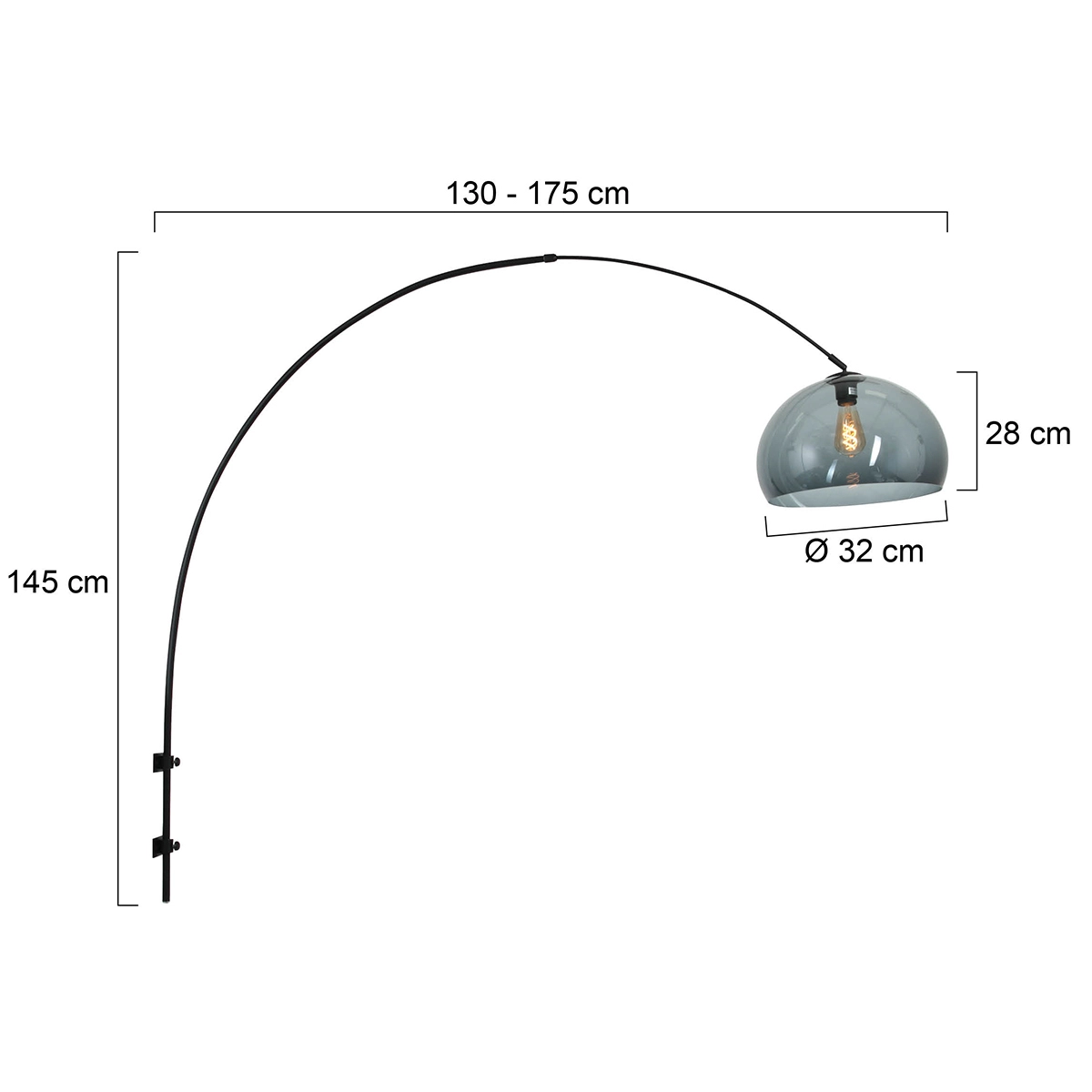 Wand booglamp Sparkled zwart met smoke kap Steinhauer 8712746146660