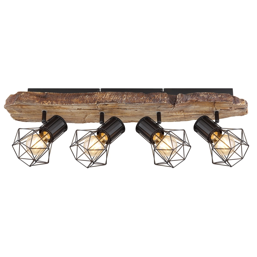 Plafondlamp Priska 4-lichts zwart met hout Globo 9007371430376