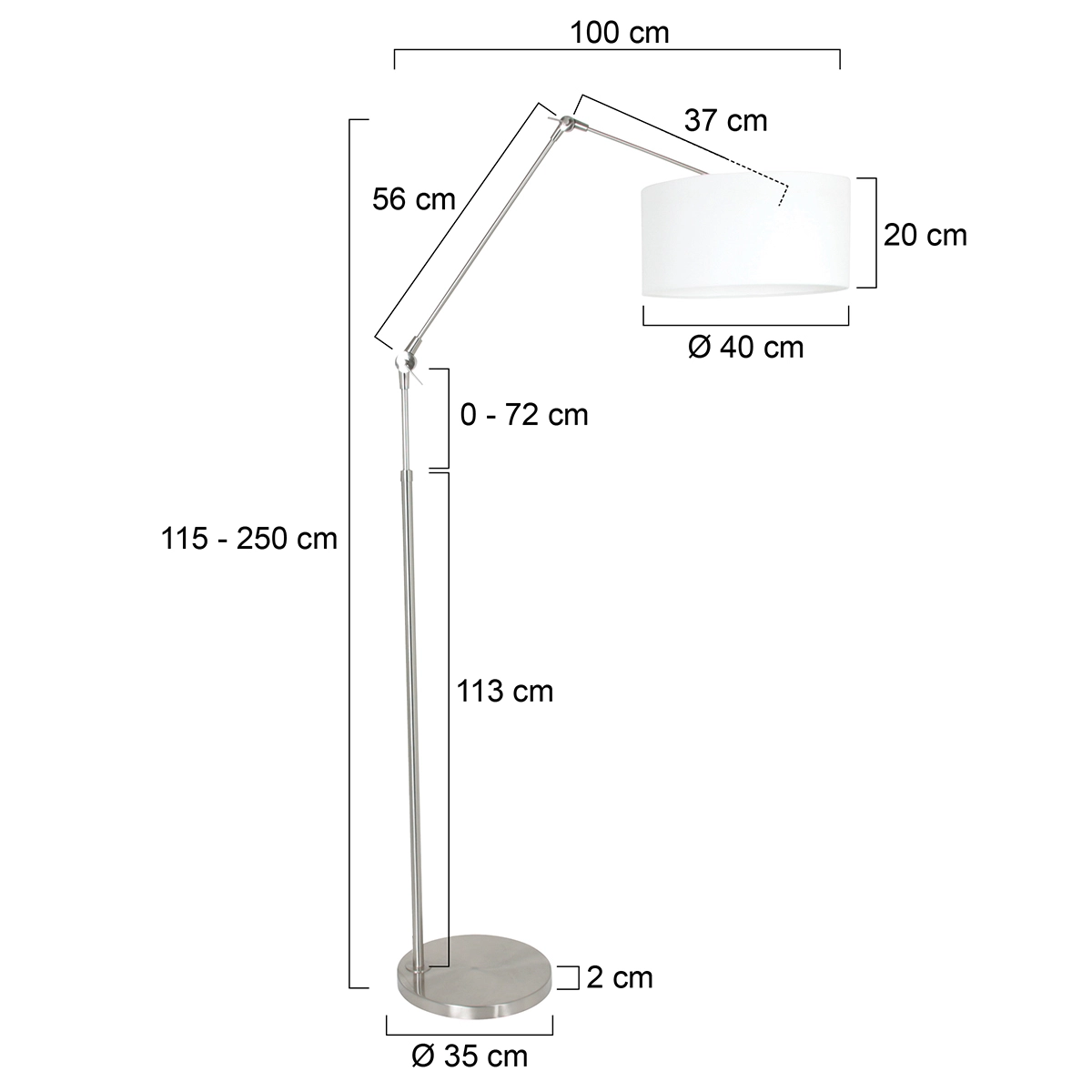 Vloer Leeslamp Prestige Chic RVS met 40cm wit linnen kap Steinhauer 8712746145724
