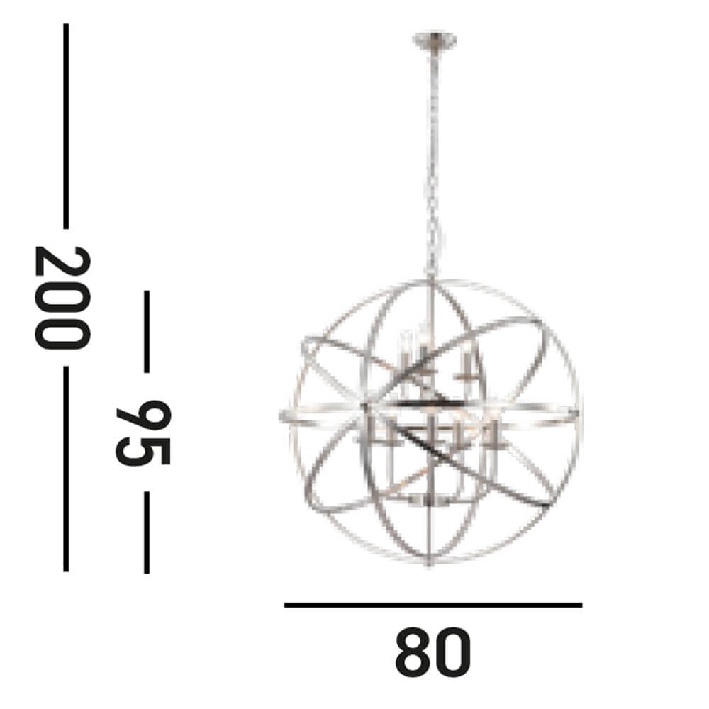 Antieke hanglamp Orbit 8-lichts zilver Searchlight 5053423271934