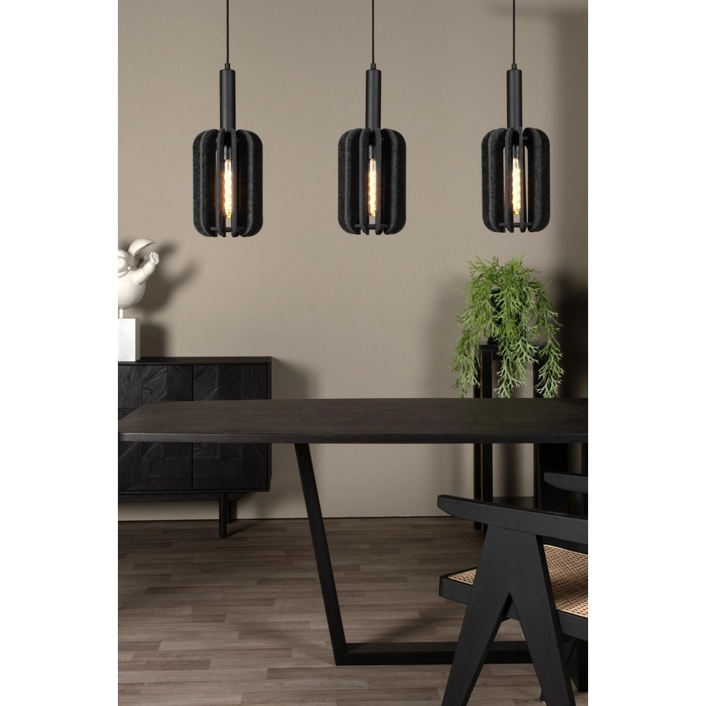Strakke hanglamp Rafal 3-lichts zwart met grijs Lucide 5411212452771