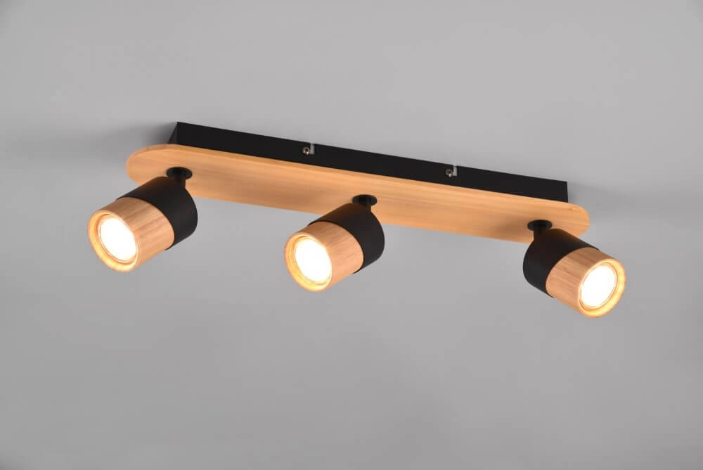 Plafondlamp hout met zwart Aruni 3-lichts Trio 4017807562231