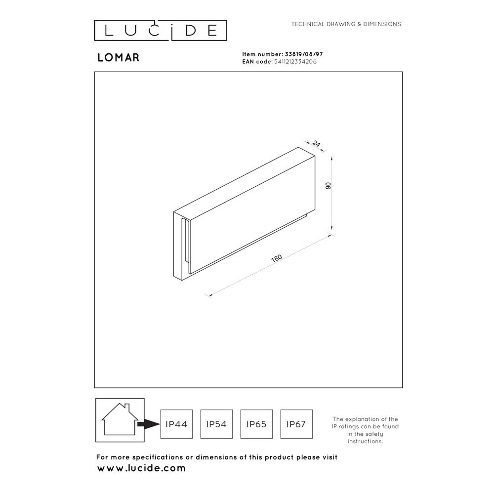 Strakke wandlamp Lomar 10W - 2700K roestbruin Lucide 5411212334206