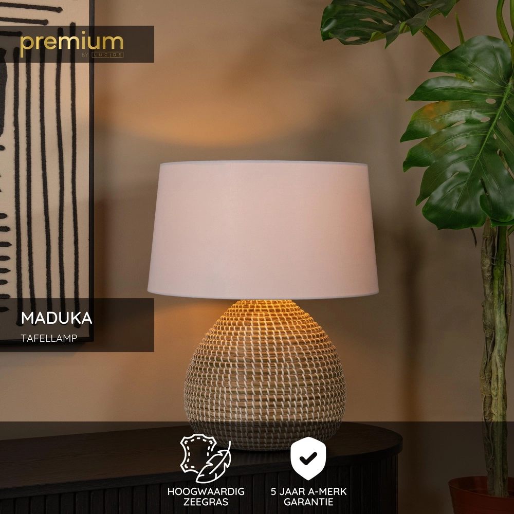 Zeegras schemerlamp Maduka Ø 45cm - bruin met witte kap Premium by Lucide 5411212106087