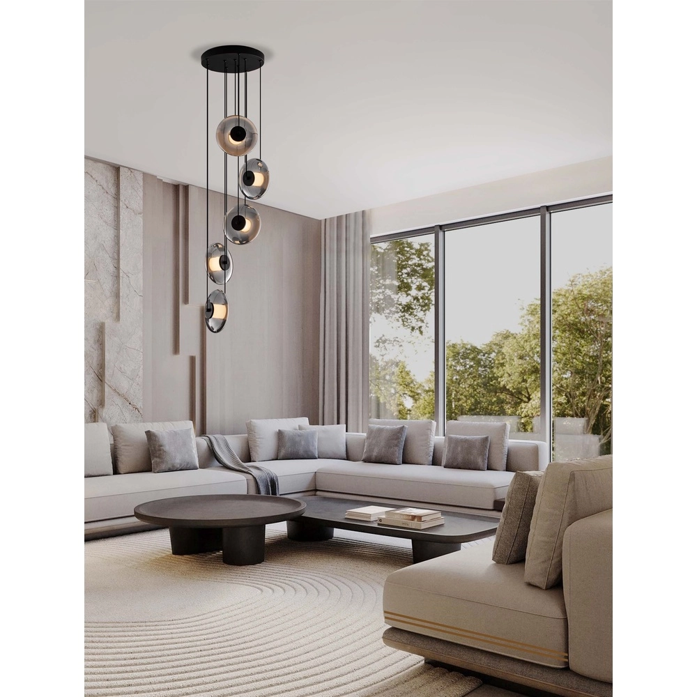 Unieke hanglamp Ballet zwart 5-lichts rond Lyora 5212017458445
