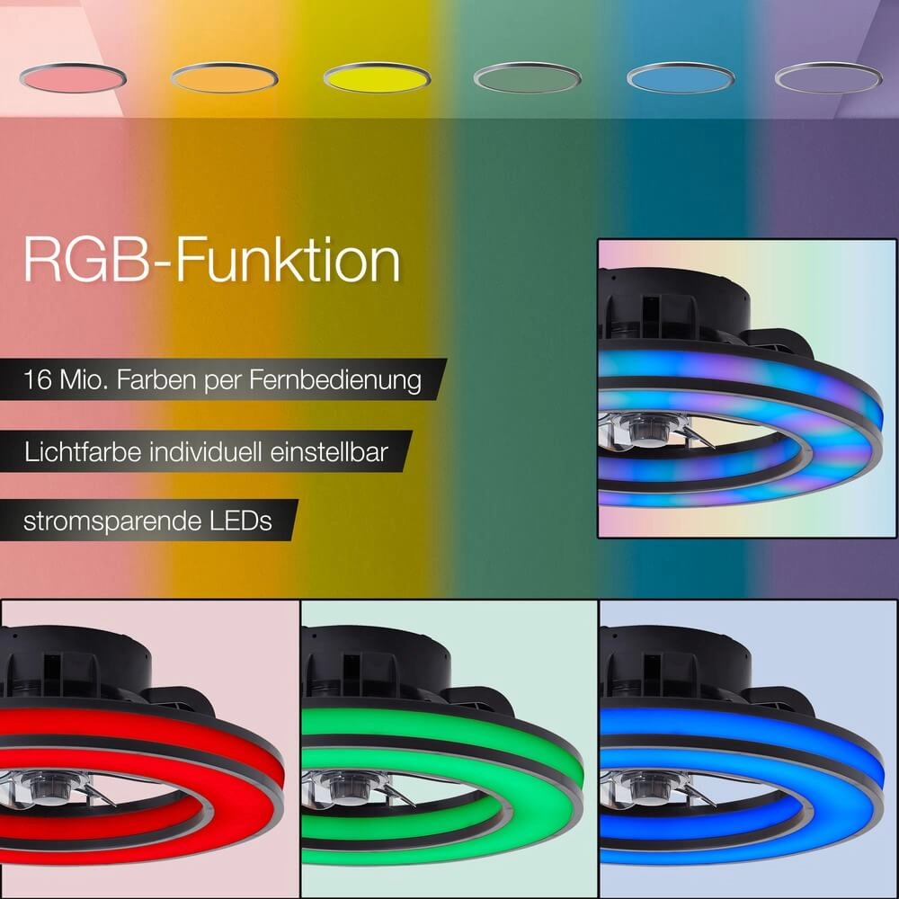 Zwarte plafondventilator Mondello met RGB lamp Brilliant 4004353453298