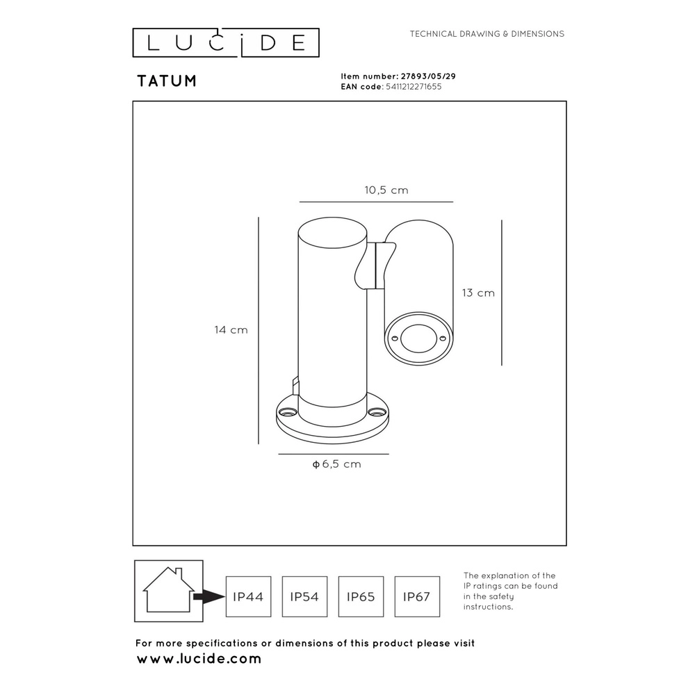 Tuinspot Tatum antraciet Lucide 5411212271655
