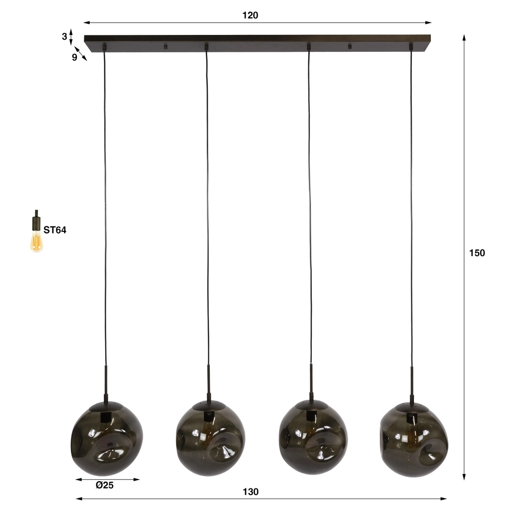 Glazen hanglamp Stellar 4-lichts - Ø 25cm Lyora 8716803511675