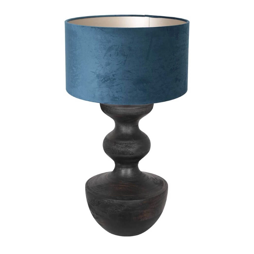 Landelijke schemerlamp Lyons S met blauwe velours kap Landelijke schemerlamp Lyons S met blauwe velours kap