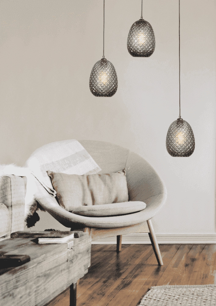 Zwarte hanglamp Pineapple 3-lichts met rookglas Masterlight 8718121212739