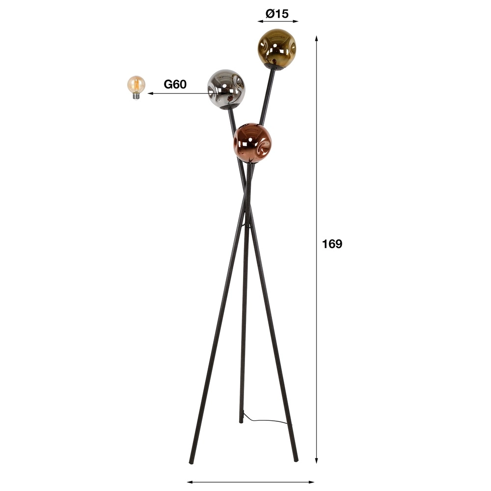 Tripod vloerlamp Molecule met glazen bollen Lyora 8716803512092