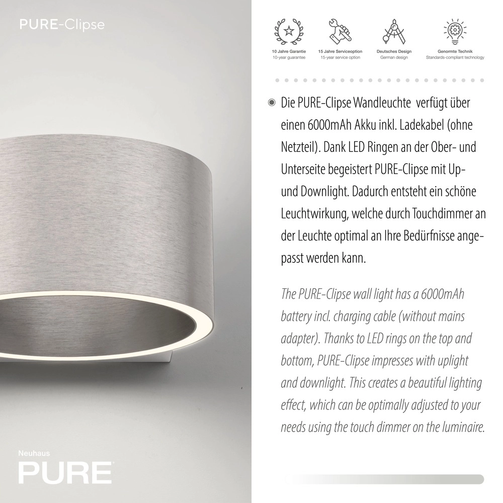 Oplaadbare wandlamp Pure Akku Clipse Diamond Paul Neuhaus 4012248391761