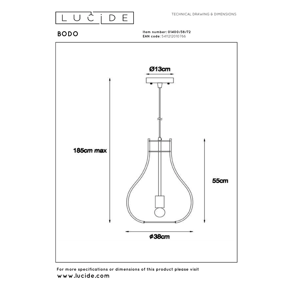 Unieke hanglamp Bodo Ø 38cm hout Lucide 5411212010766