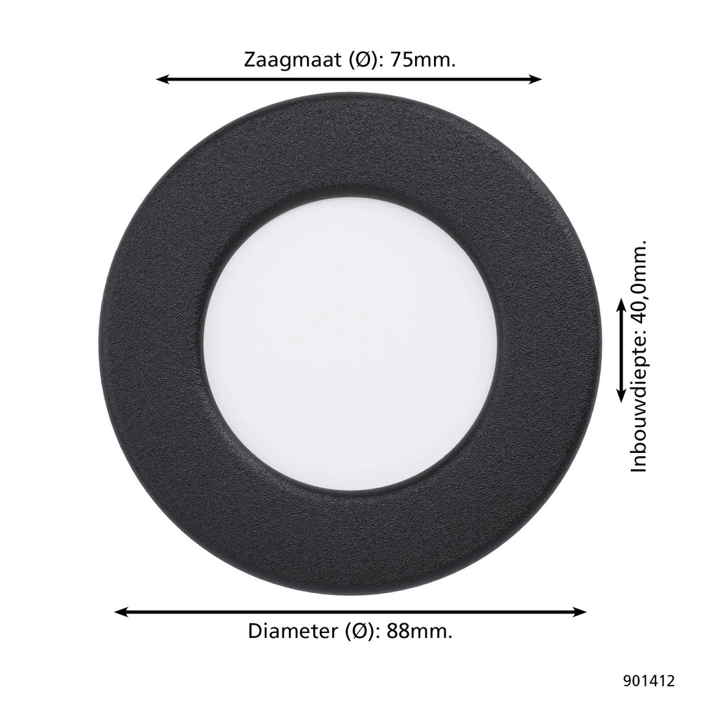 IP44 inbouwspot Fueva 6 rond - zwart - Ø 8,8cm Eglo 9008606330904