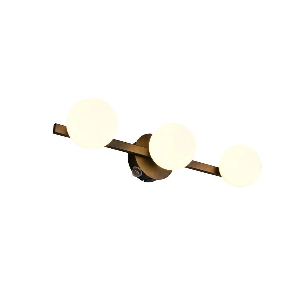 Design wandlamp Alfio 3-lichts zwart met wit glas