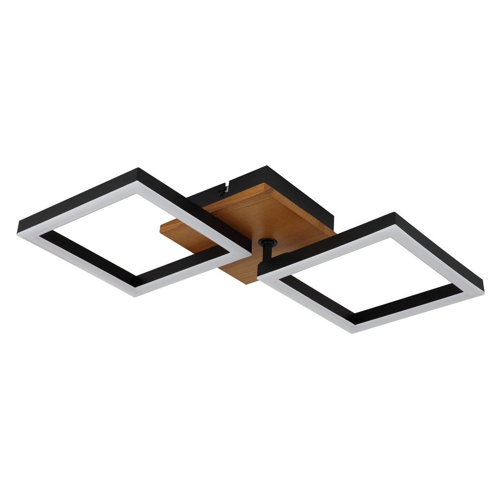 Design plafondlamp Kerry zwart met houtlook Globo 9007371440221
