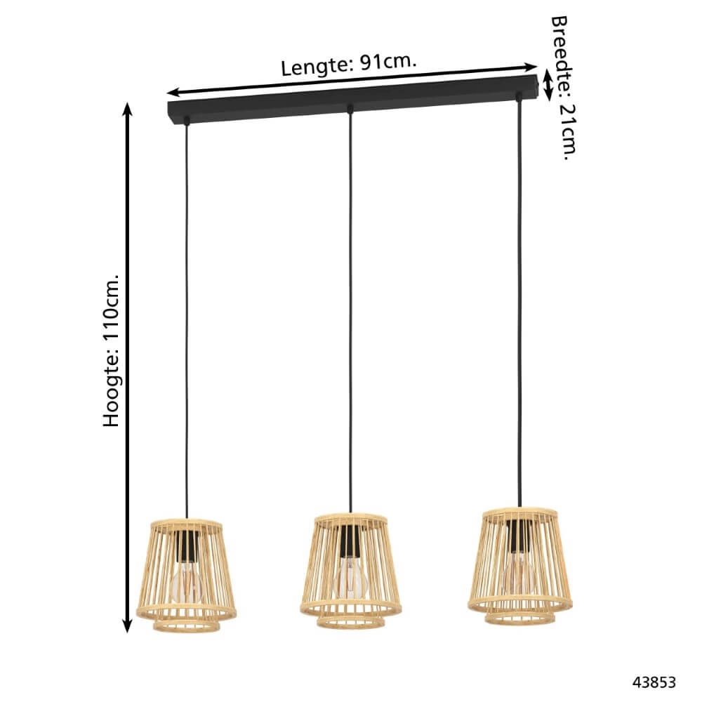 Houten hanglamp Hykeham 3-lichts Eglo 9002759438531