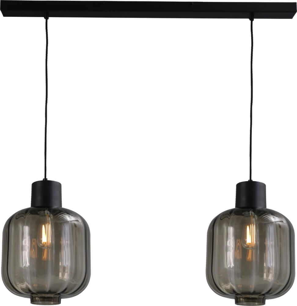 Eetkamerlamp Lett lll 28 2-lichts zwart met smoke glas Eetkamerlamp Lett lll 28 2-lichts zwart met smoke glas