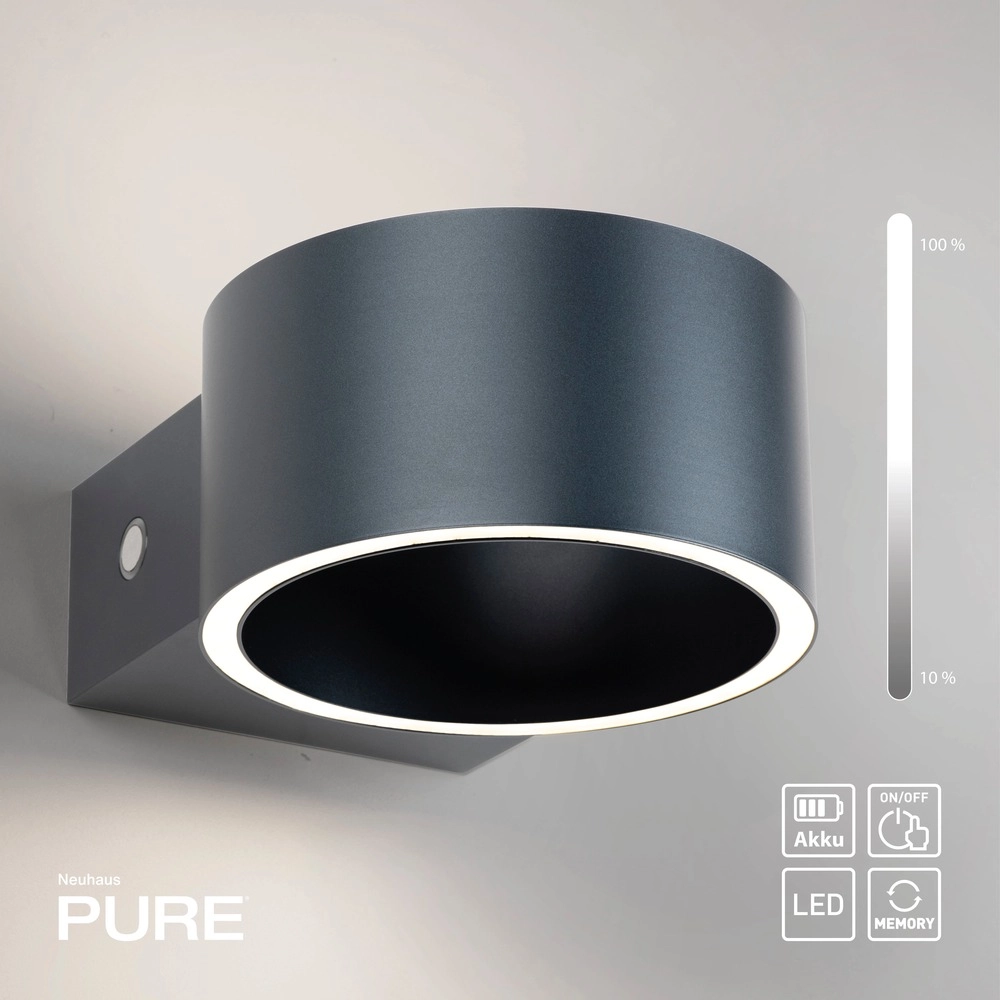 Oplaadbare wandlamp Pure Akku Clipse Mystic grey Paul Neuhaus 4012248391754