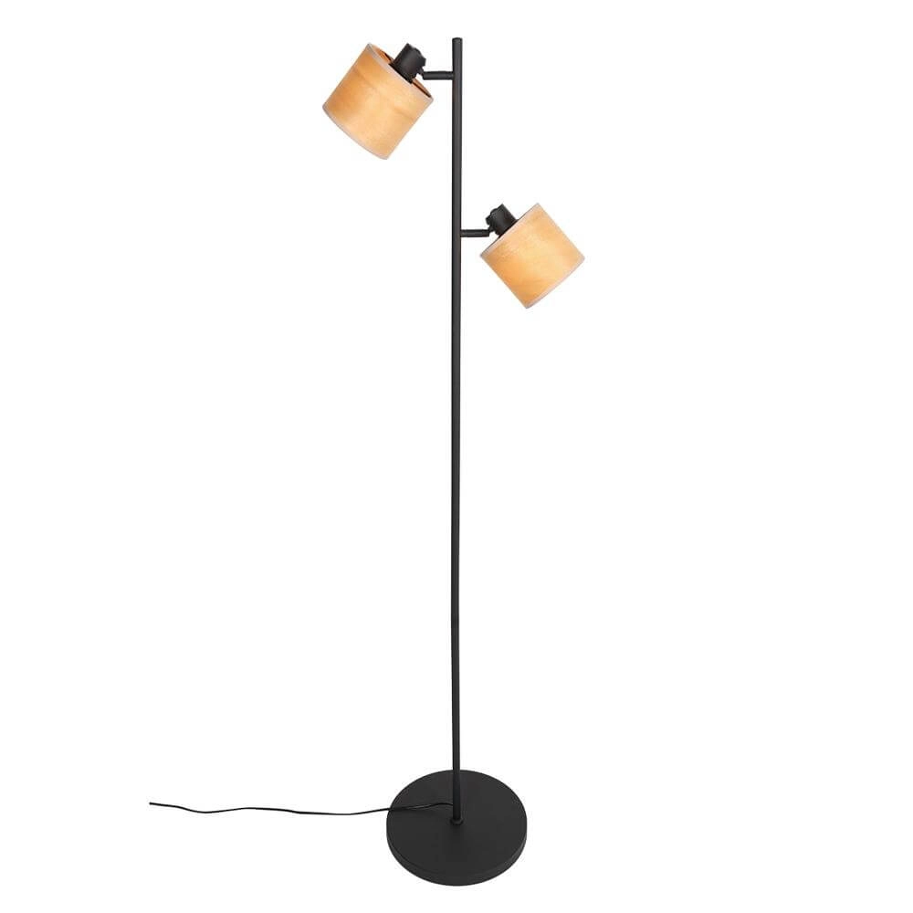 Vloerlamp Bambus zwart met bamboe 2-lichts Steinhauer 8712746171457