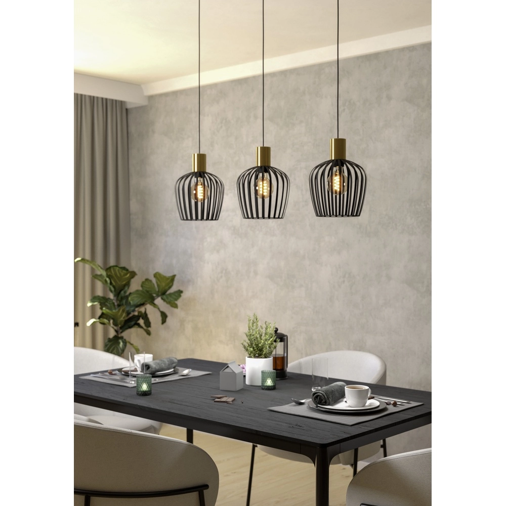 3-lichts hanglamp Empoli zwart met goud - Ø 20cm Eglo 9008606299898