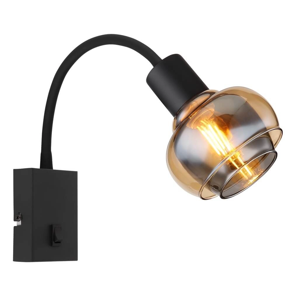 Zwarte wandlamp Tokki boog amber smoke glas Zwarte wandlamp Tokki boog amber smoke glas