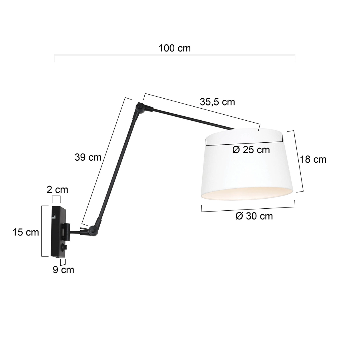 Verstelbare wand schemerlamp Prestige Chic 50cm linnen wit met zwart Steinhauer 8712746146578
