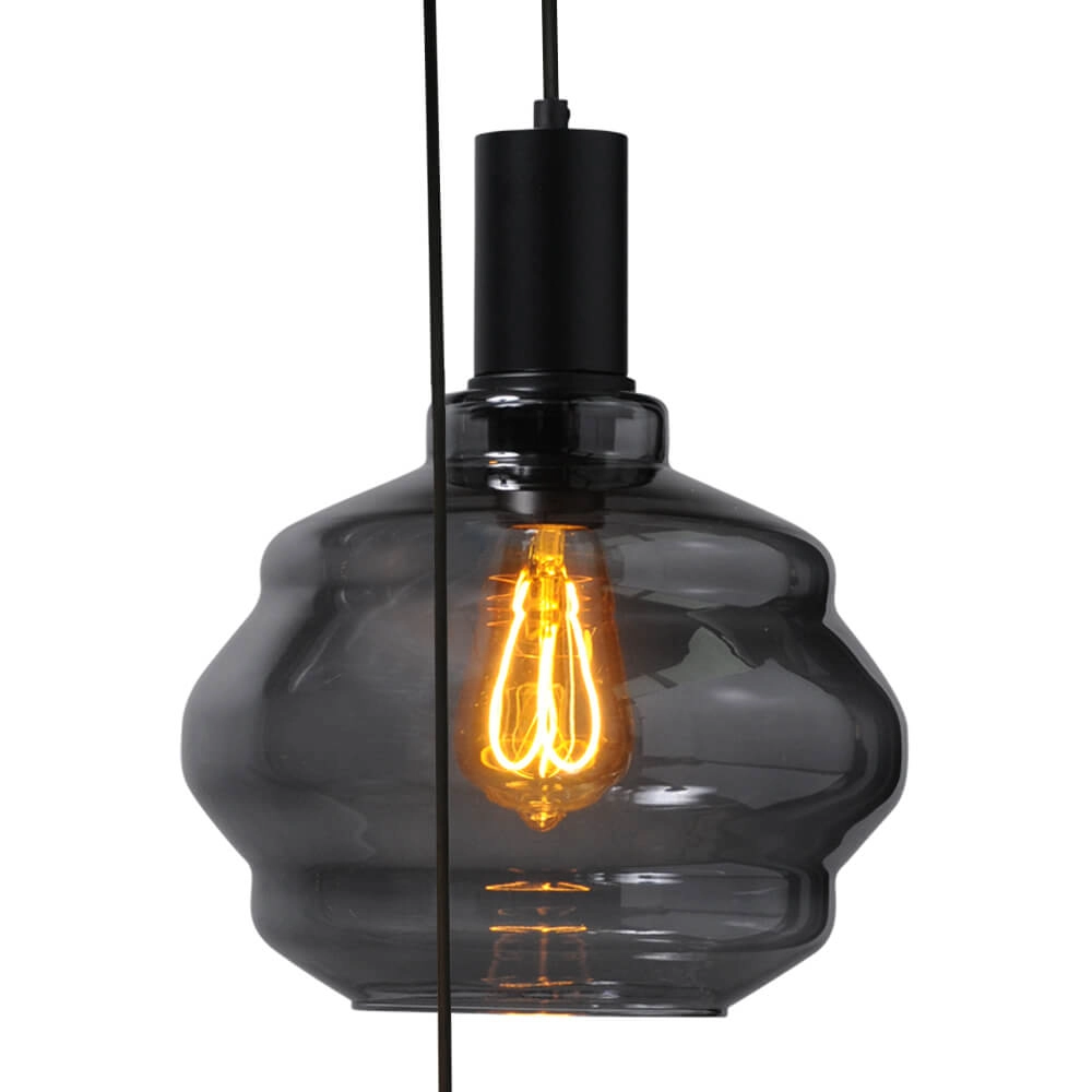5-lichts vide hanglamp - zwart - Porto met Ball glazen Masterlight 8718121271279