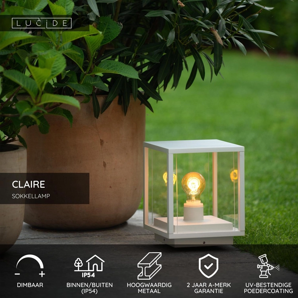 Sokkellamp Claire voor poer wit Lucide 5411212272379