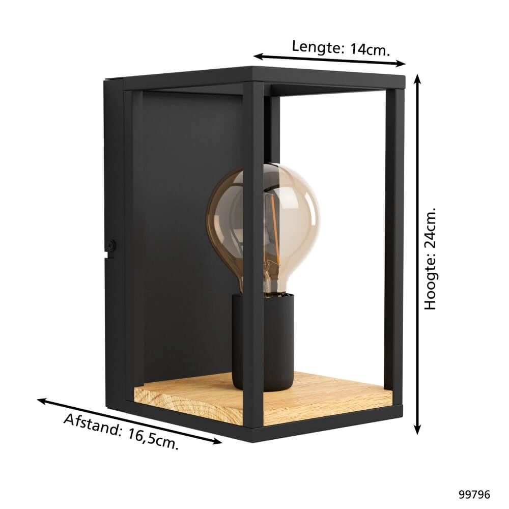 Wandlamp Libertad zwart met hout Eglo 9002759997960